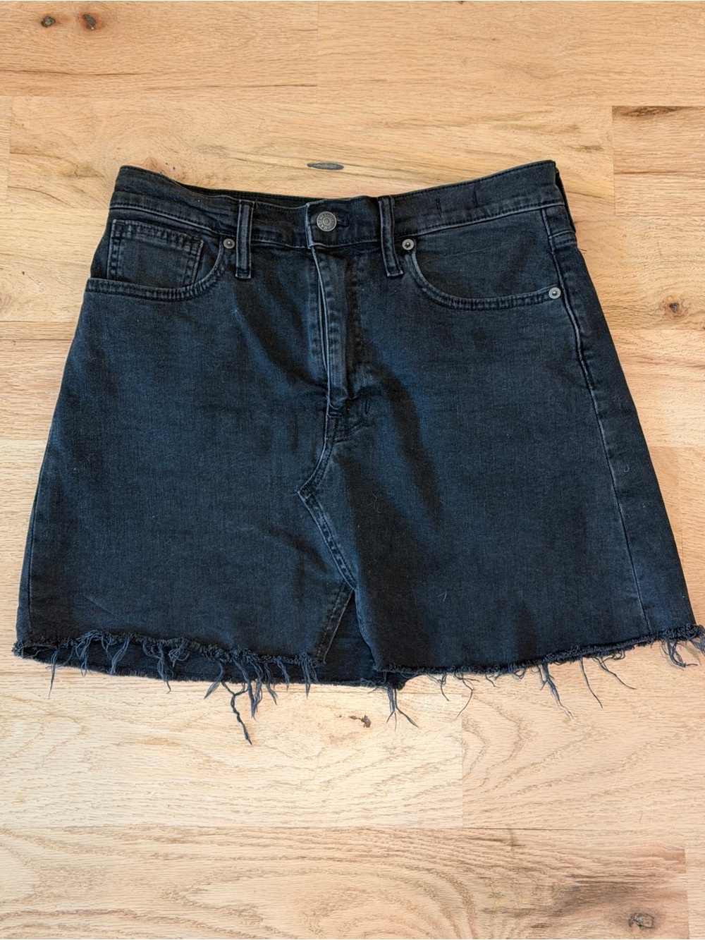 Madewell Black Denim Skirt with Frayed Hem